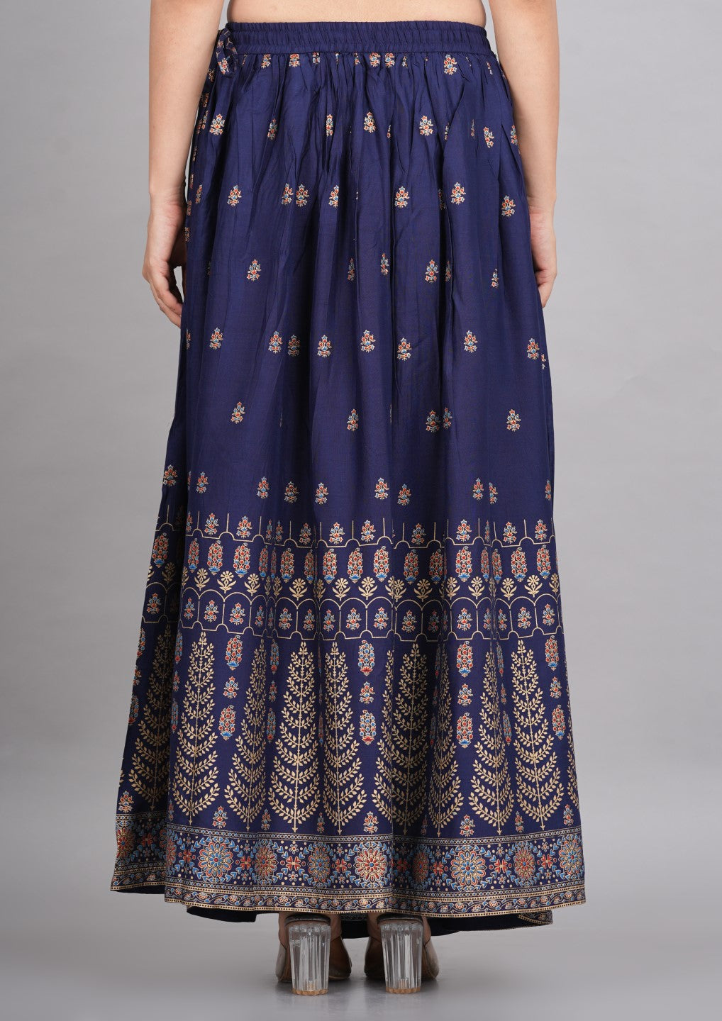 House of RP Women's Blue Rayon Ethnic Printed Circular Skirt