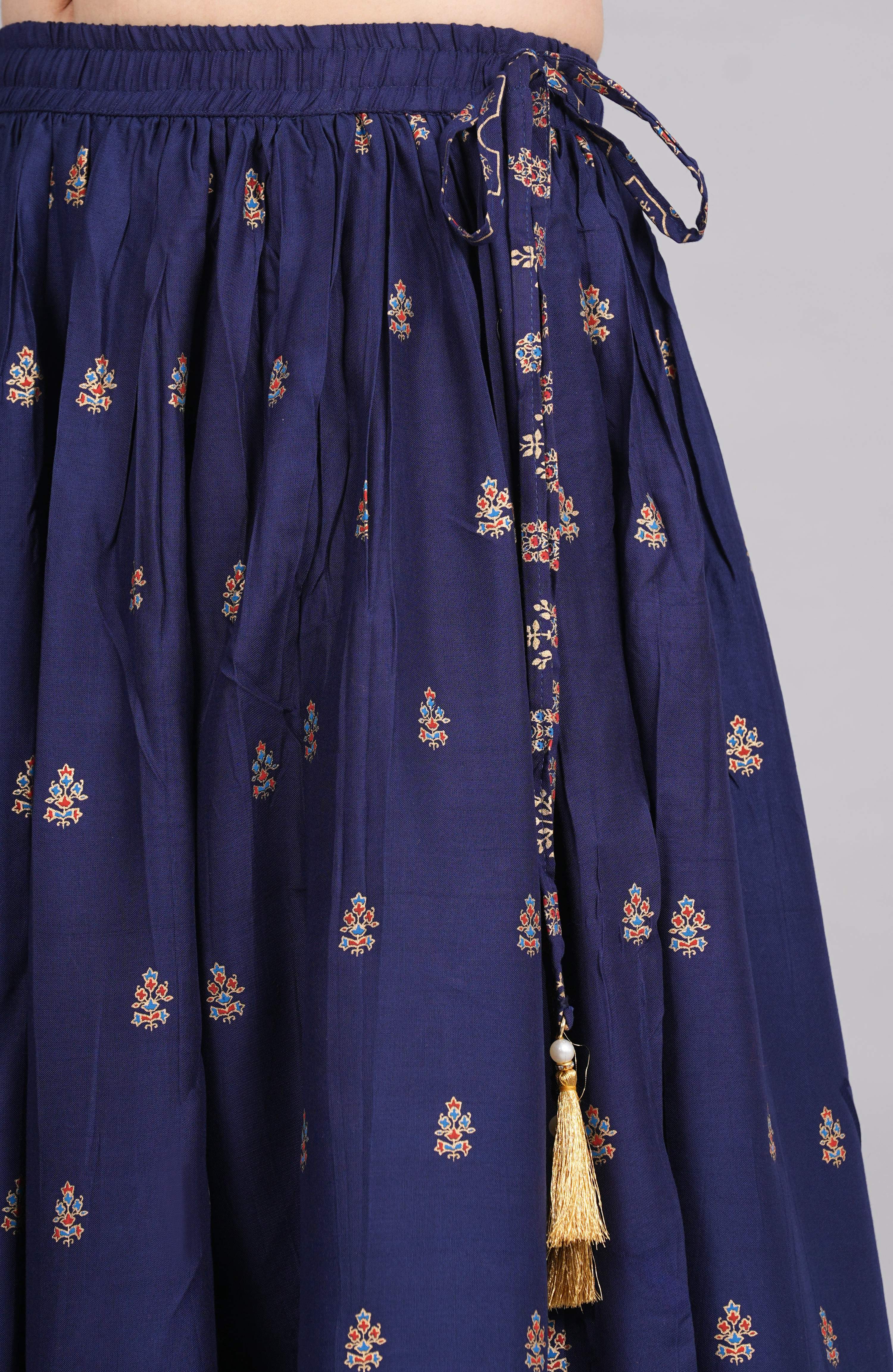 House of RP Women's Blue Rayon Ethnic Printed Circular Skirt