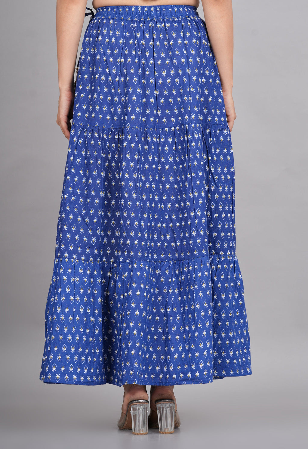 House of RP Women's Light Blue Rayon Ethnic Printed Circular Skirt