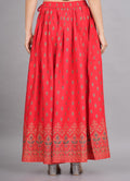 House of RP Women's Red Rayon Ethnic Printed Circular Skirt