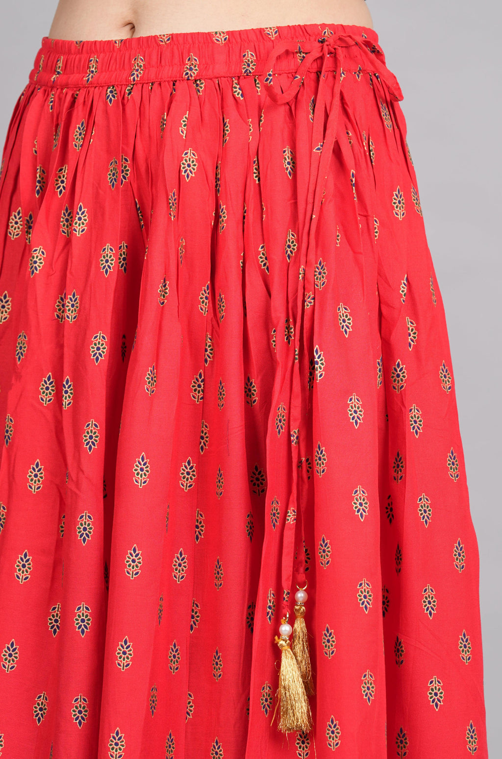 House of RP Women's Red Rayon Ethnic Printed Circular Skirt
