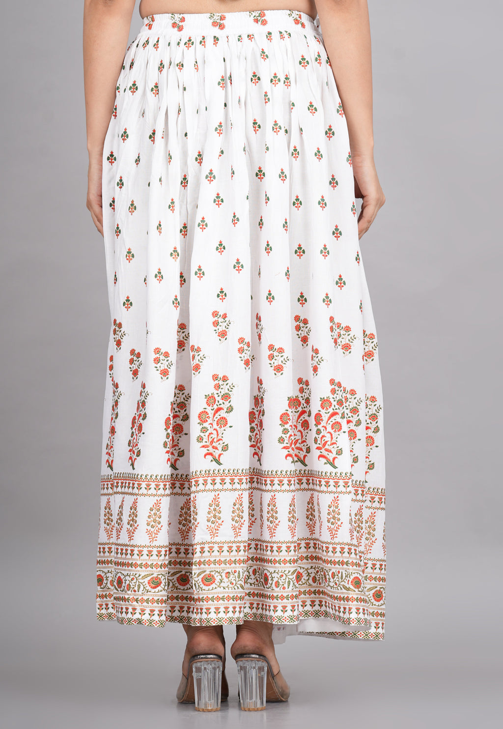 House of RP Women's White Rayon Ethnic Printed Circular Skirt