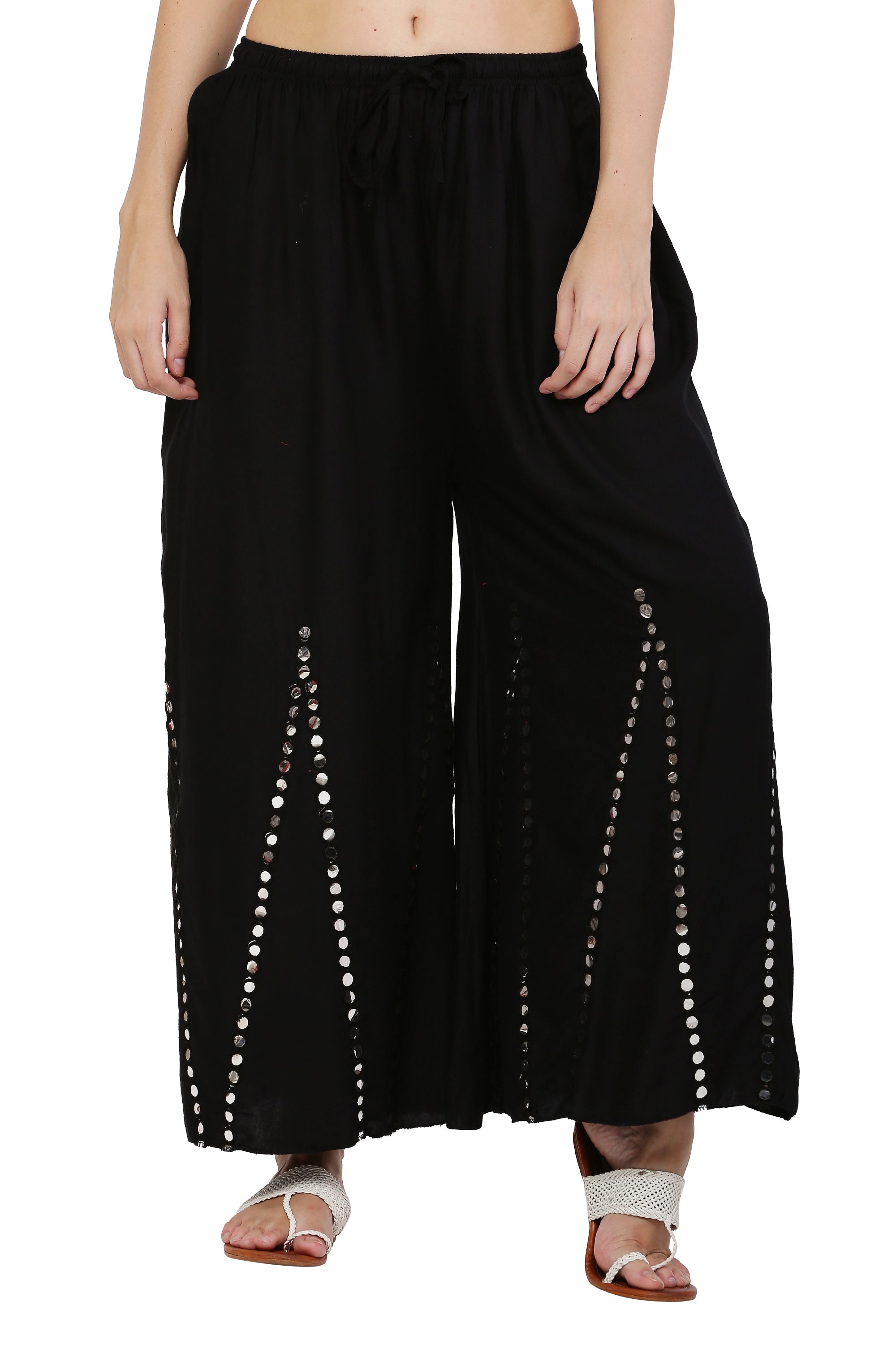 PAVONINE Black Color Mirror Embroidery Work Sharara For Women