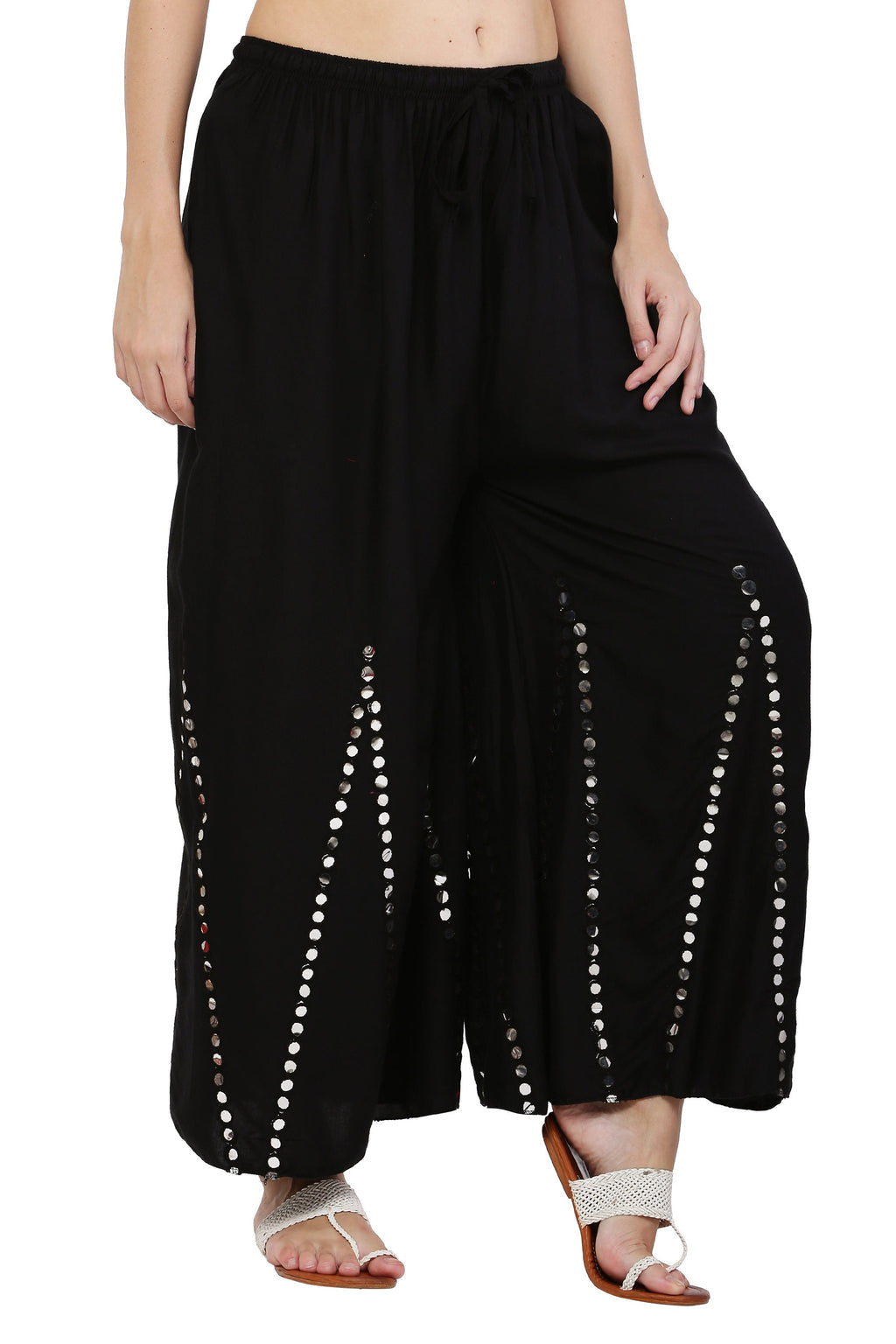 PAVONINE Black Color Mirror Embroidery Work Sharara For Women