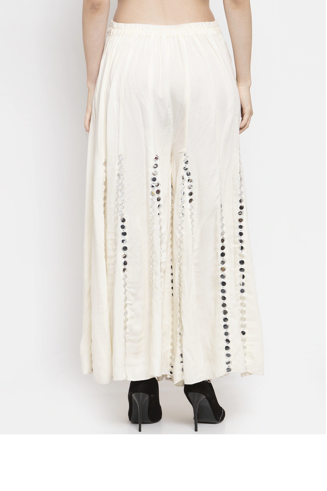 PAVONINE Cream Color Mirror Embroidery Work Gharara