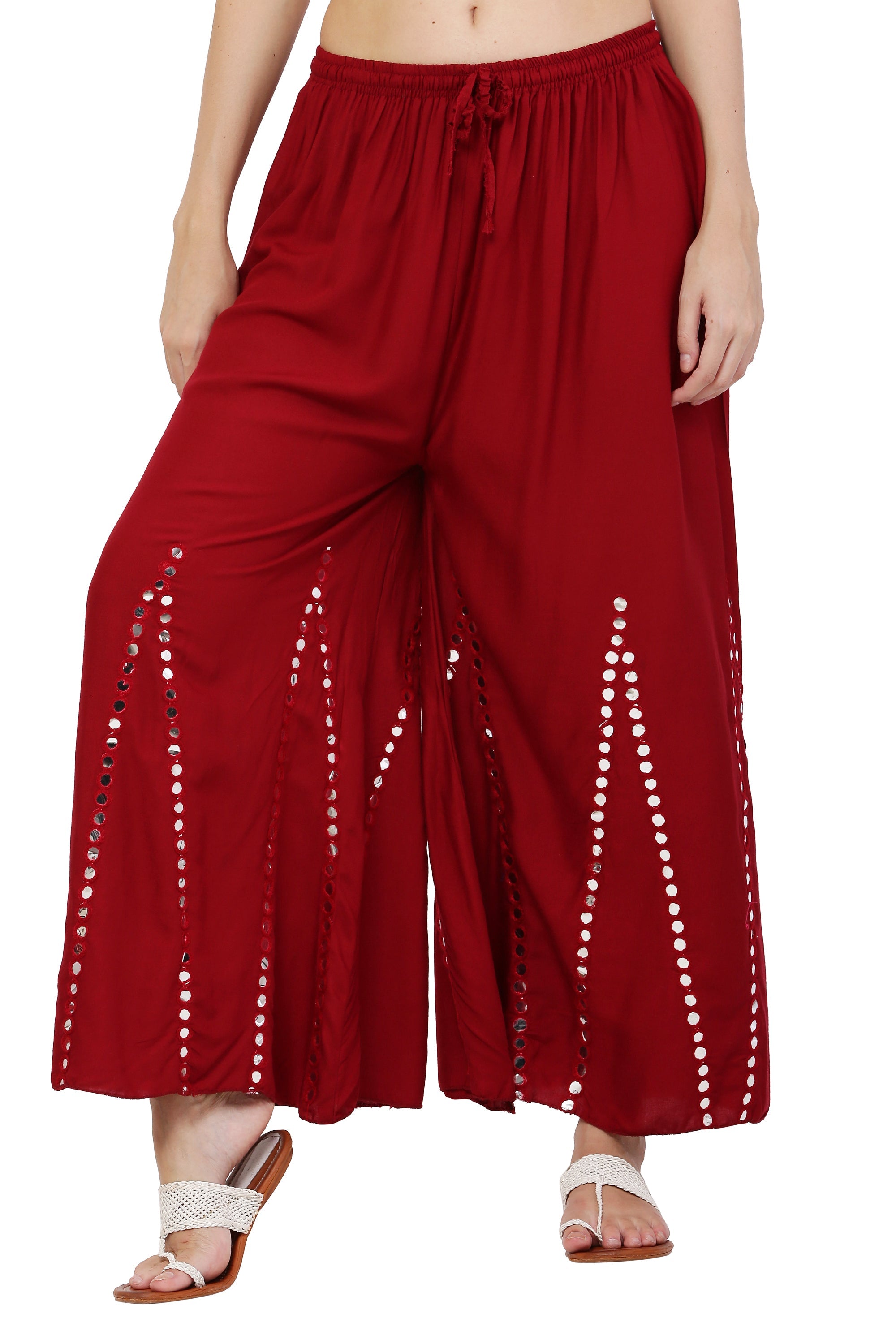 PAVONINE Maroon Color Mirror Embroidery Work Sharara For Women