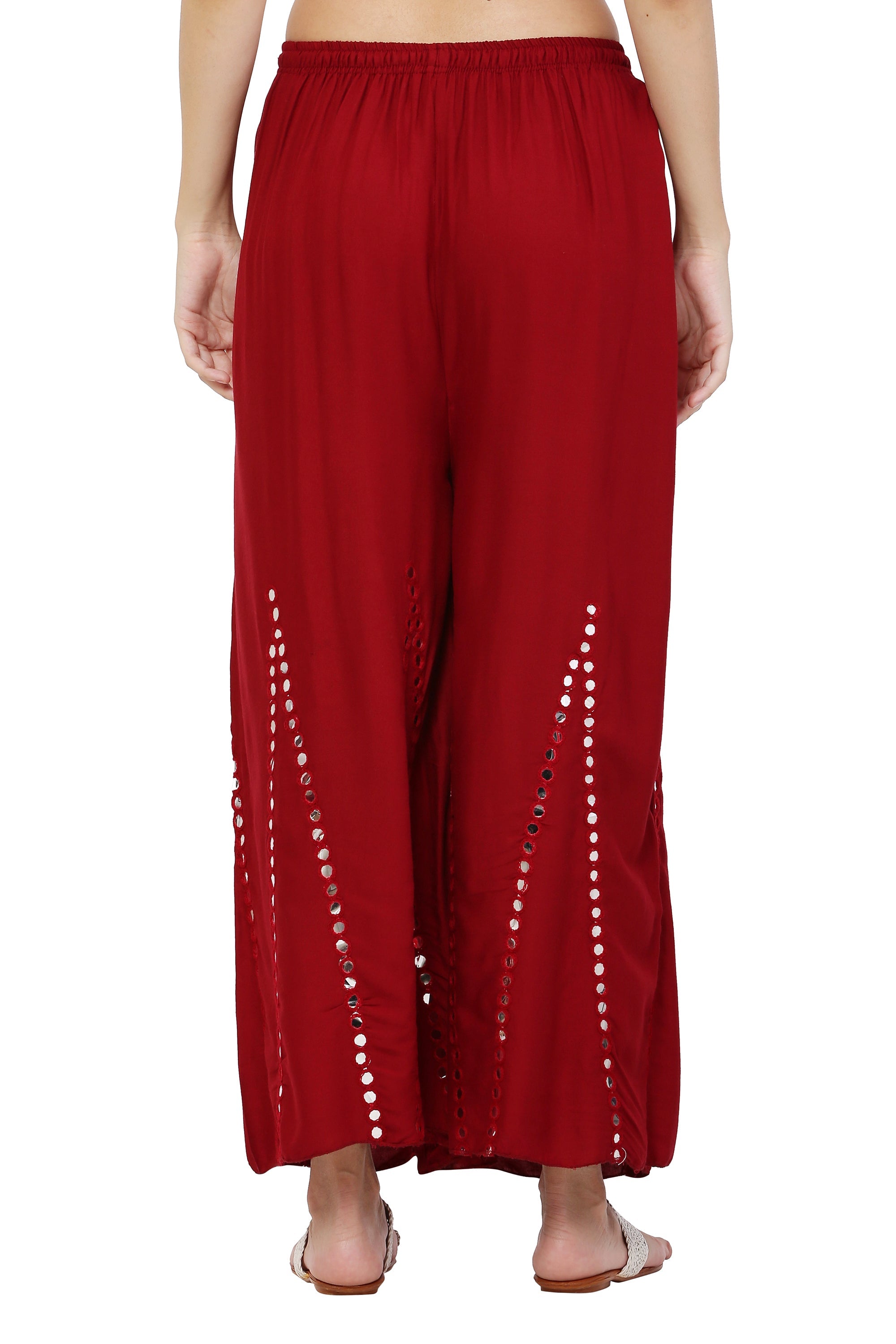 PAVONINE Maroon Color Mirror Embroidery Work Gharara