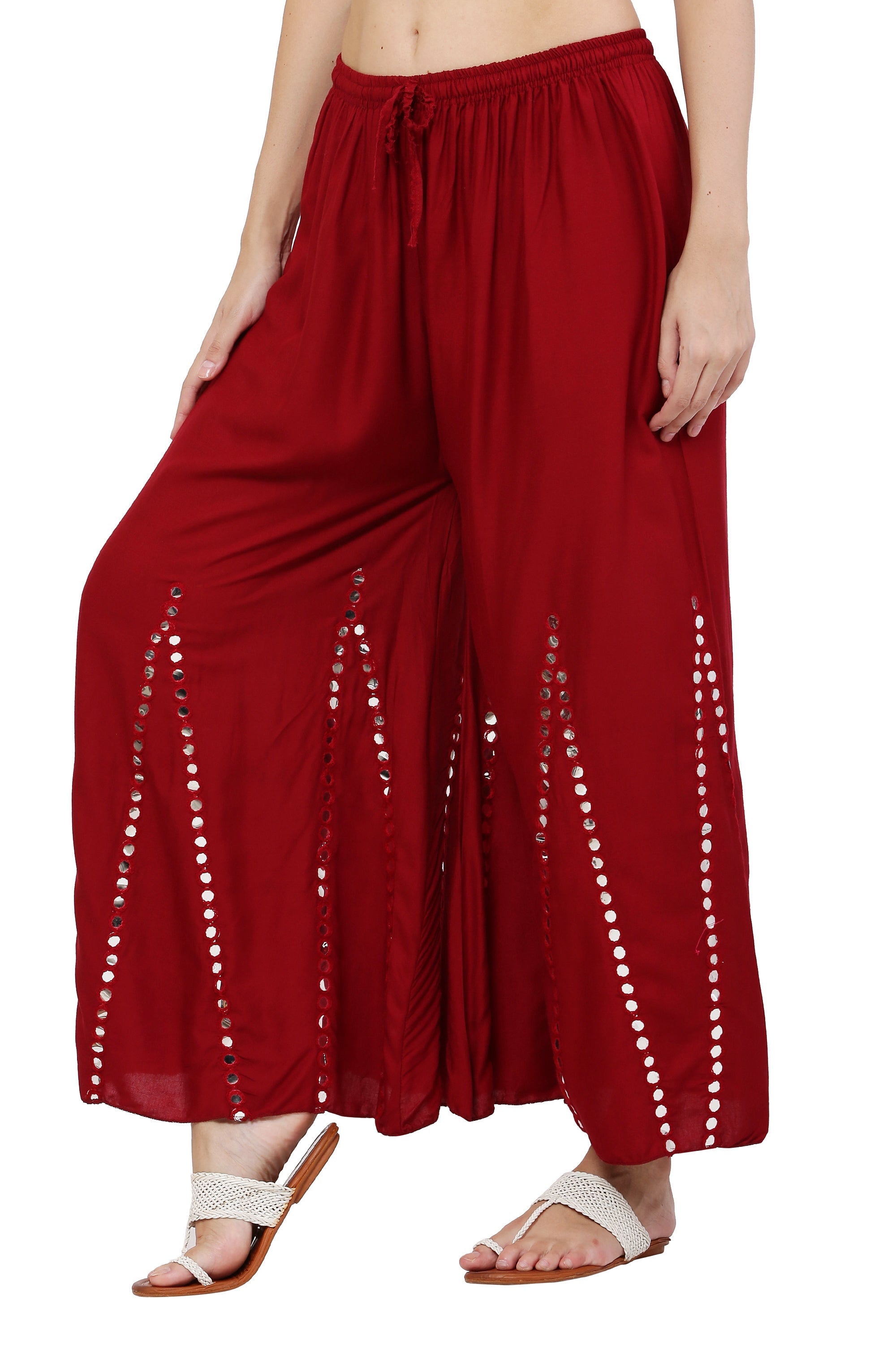 PAVONINE Maroon Color Mirror Embroidery Work Sharara For Women