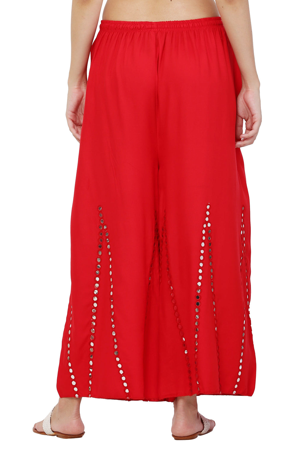 PAVONINE Red Color Mirror Embroidery Work Gharara
