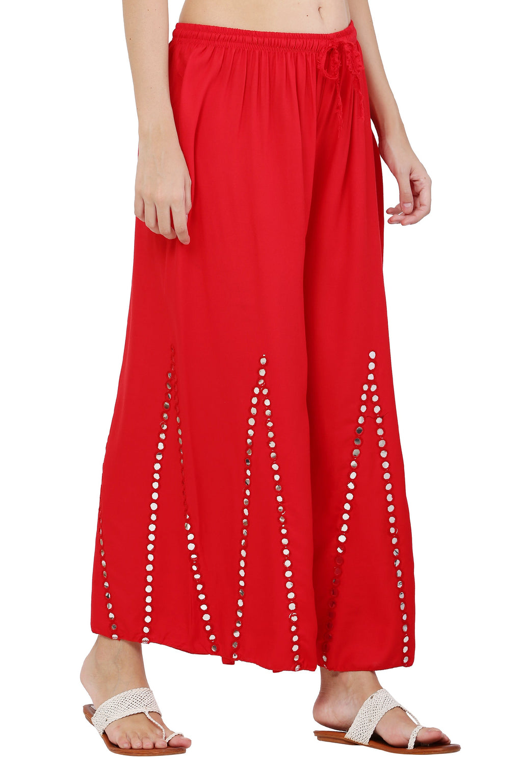 PAVONINE Red Color Mirror Embroidery Work Gharara