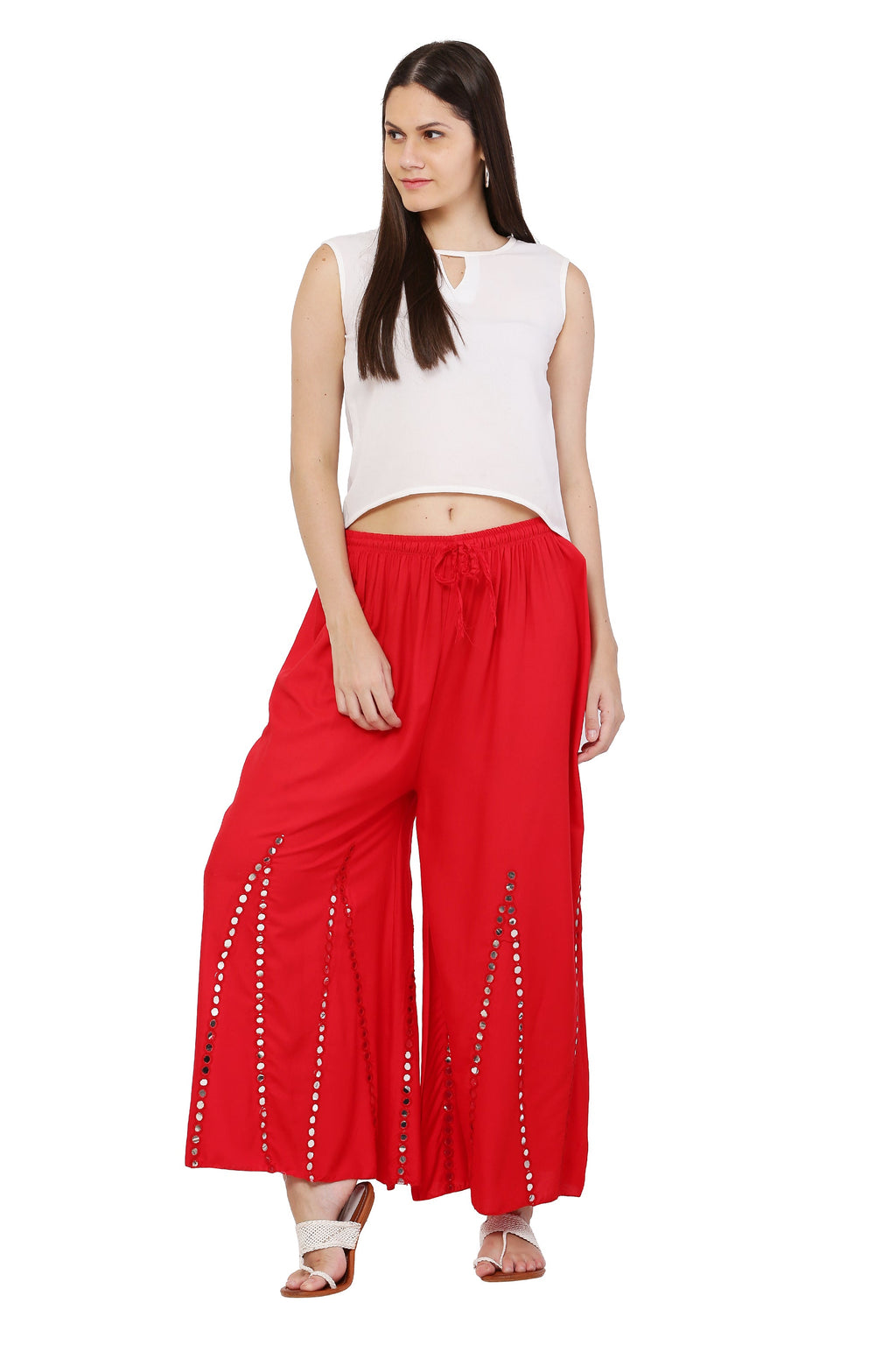 PAVONINE Red Color Mirror Embroidery Work Sharara For Women