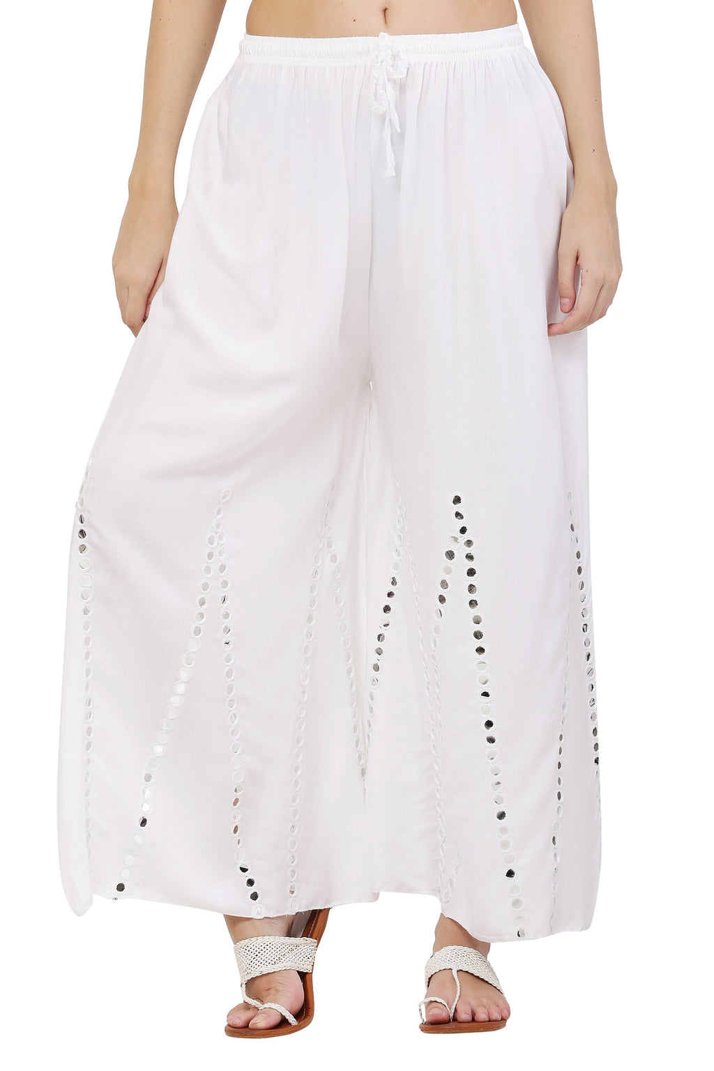 PAVONINE White Color Mirror Embroidery Work Sharara For Women