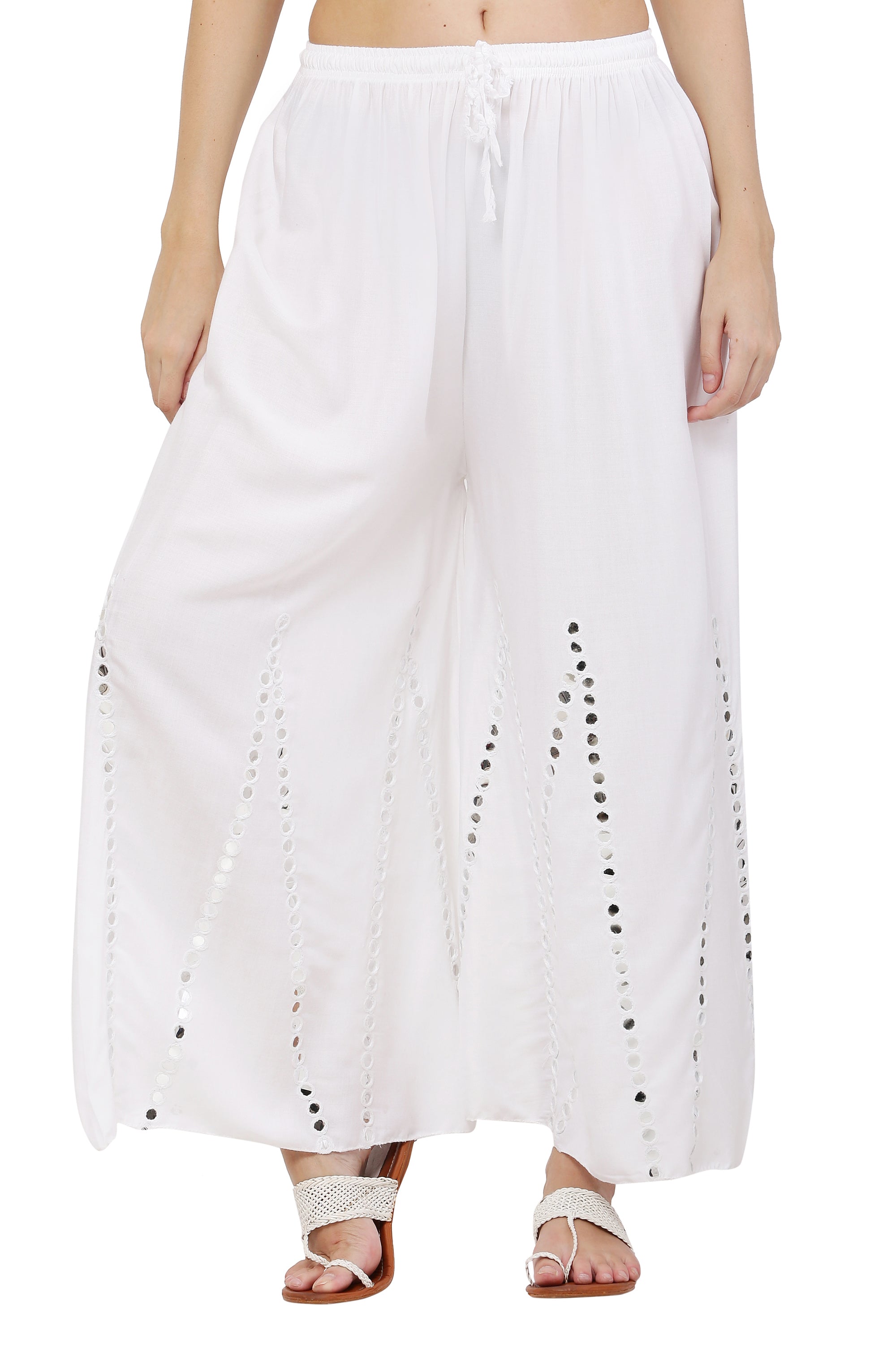 PAVONINE White Color Mirror Embroidery Work Sharara For Women