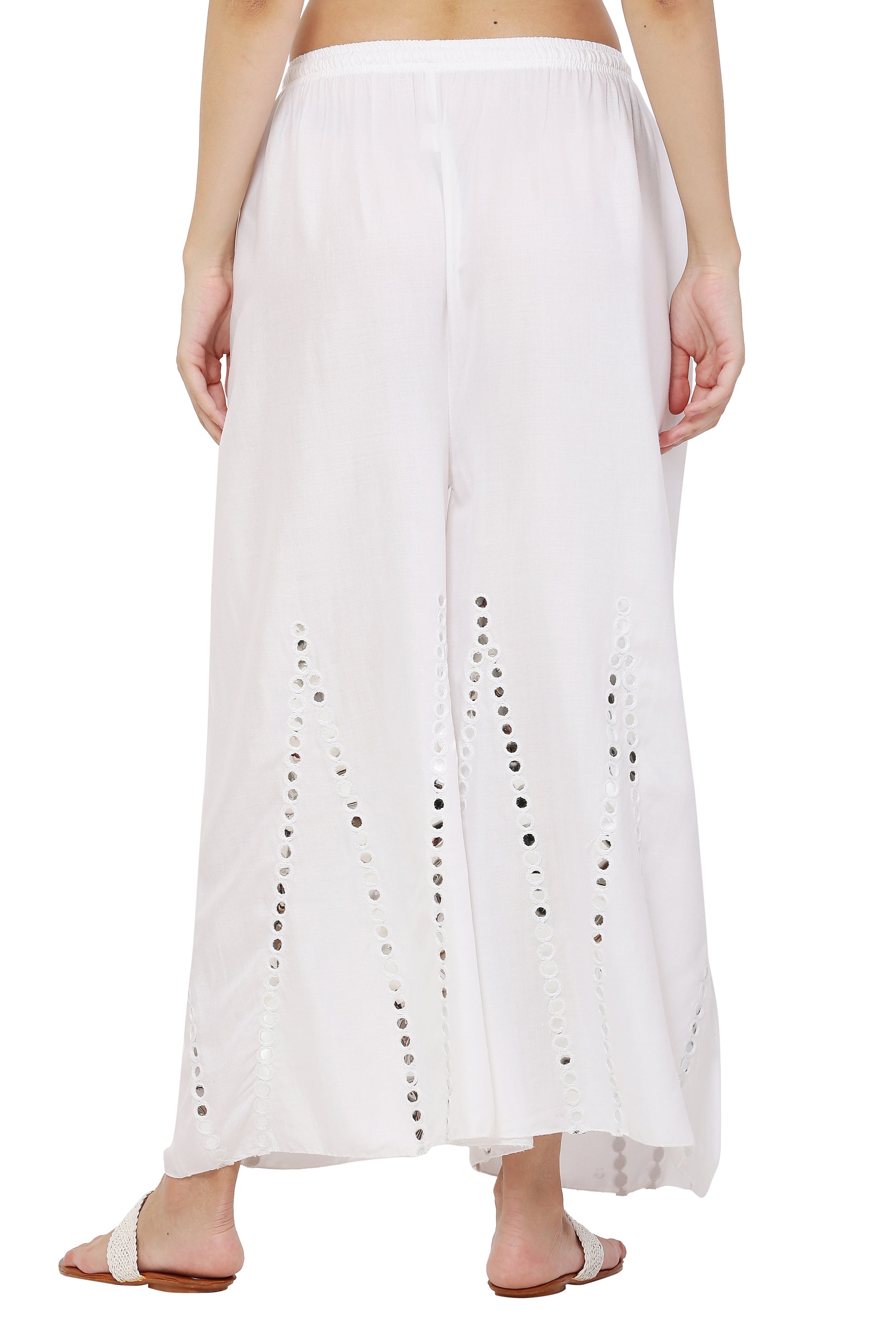 PAVONINE White Color Mirror Embroidery Work Sharara For Women