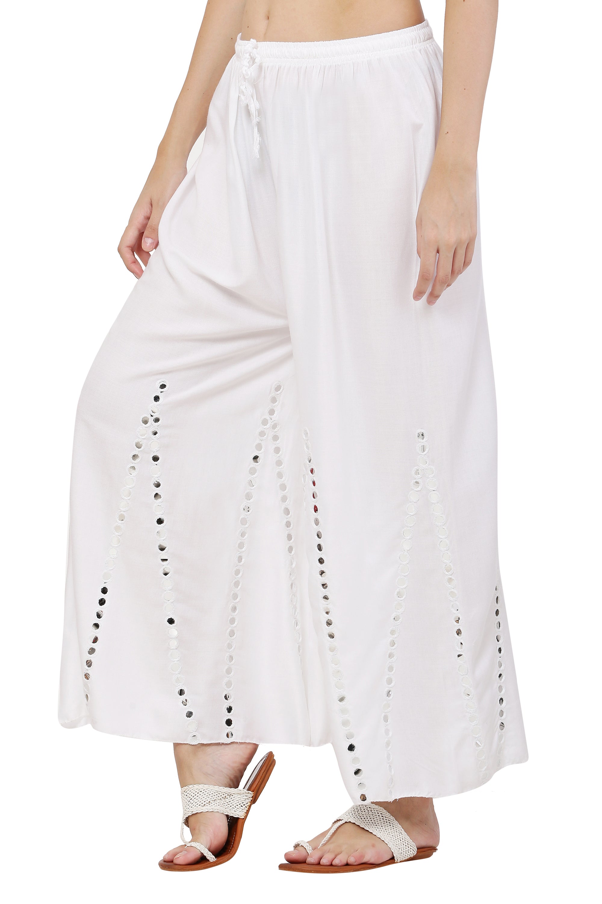 PAVONINE White Color Mirror Embroidery Work Gharara