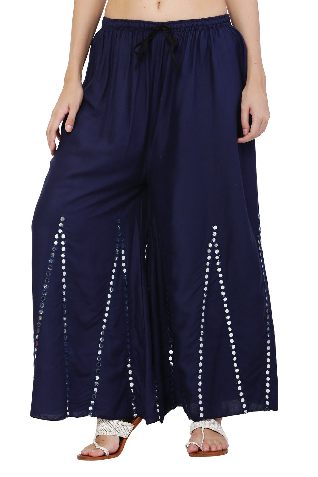 PAVONINE Navy Blue Color Mirror Embroidery Work Sharara For Women