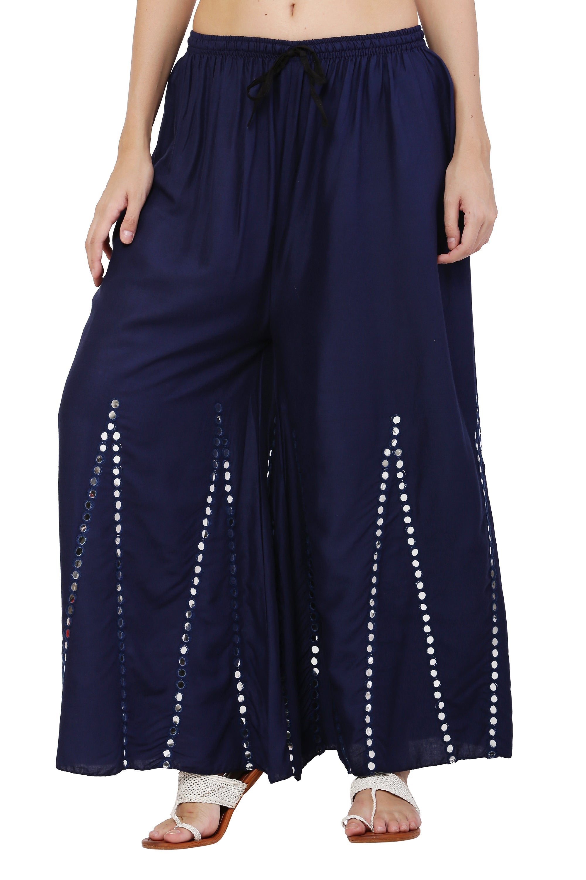 PAVONINE Navy Blue Color Mirror Embroidery Work Sharara For Women