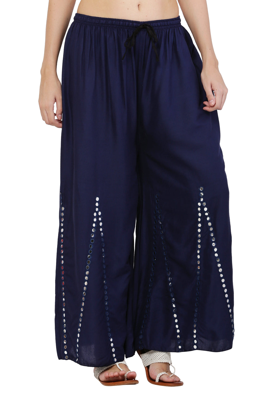 PAVONINE Navy Blue Color Mirror Embroidery Work Gharara