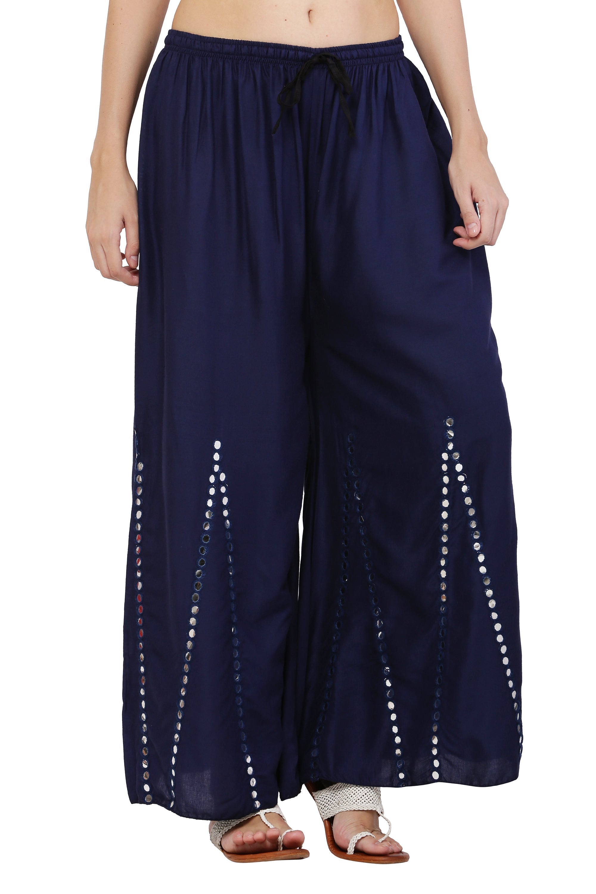 PAVONINE Navy Blue Color Mirror Embroidery Work Gharara