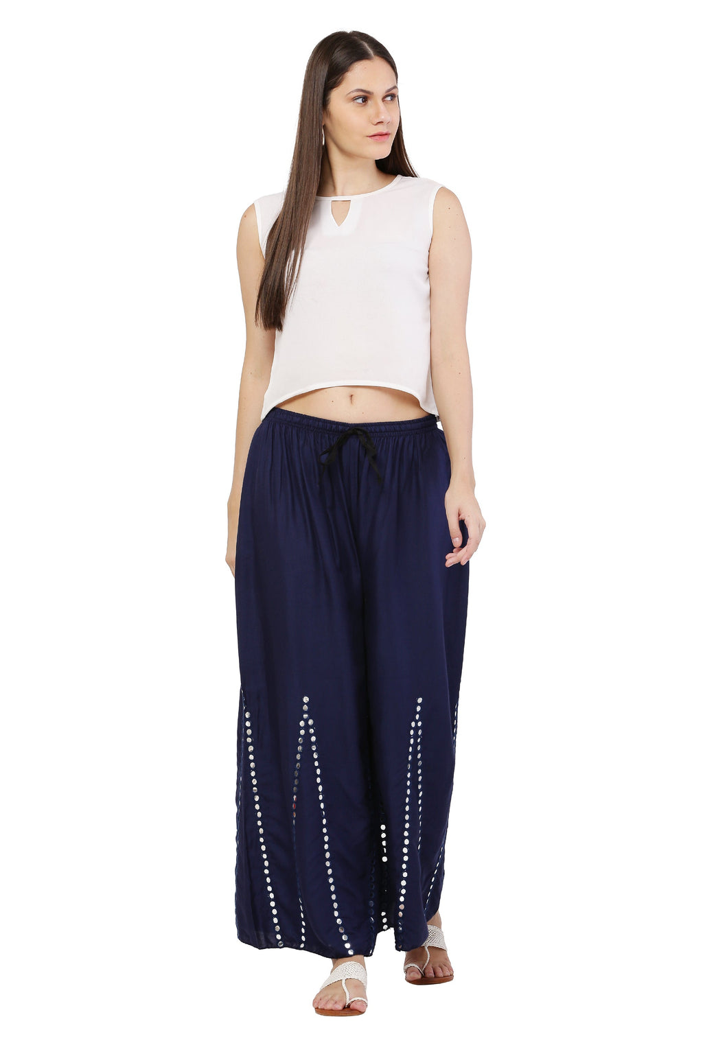 PAVONINE Navy Blue Color Mirror Embroidery Work Sharara For Women