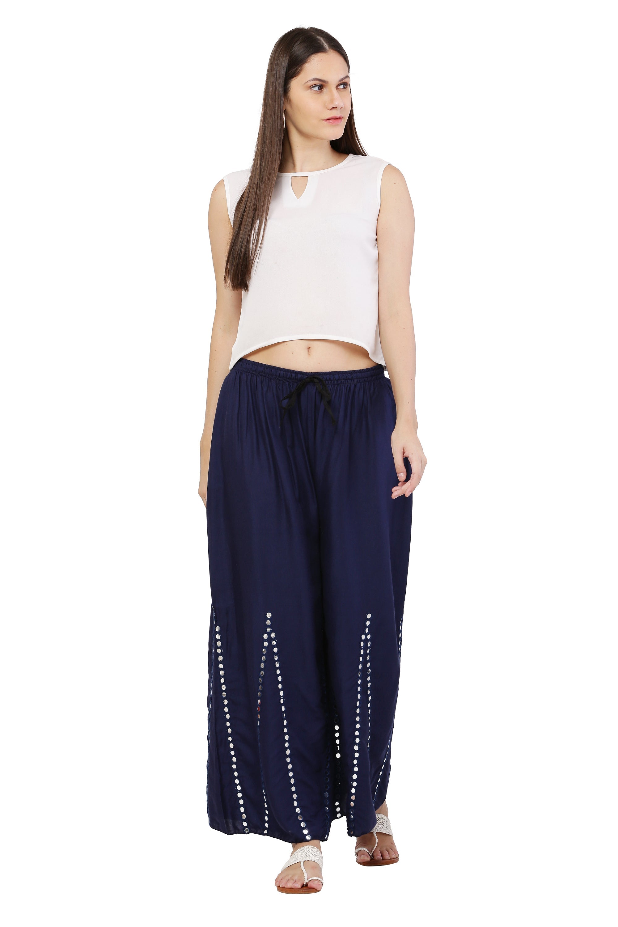 PAVONINE Navy Blue Color Mirror Embroidery Work Sharara For Women
