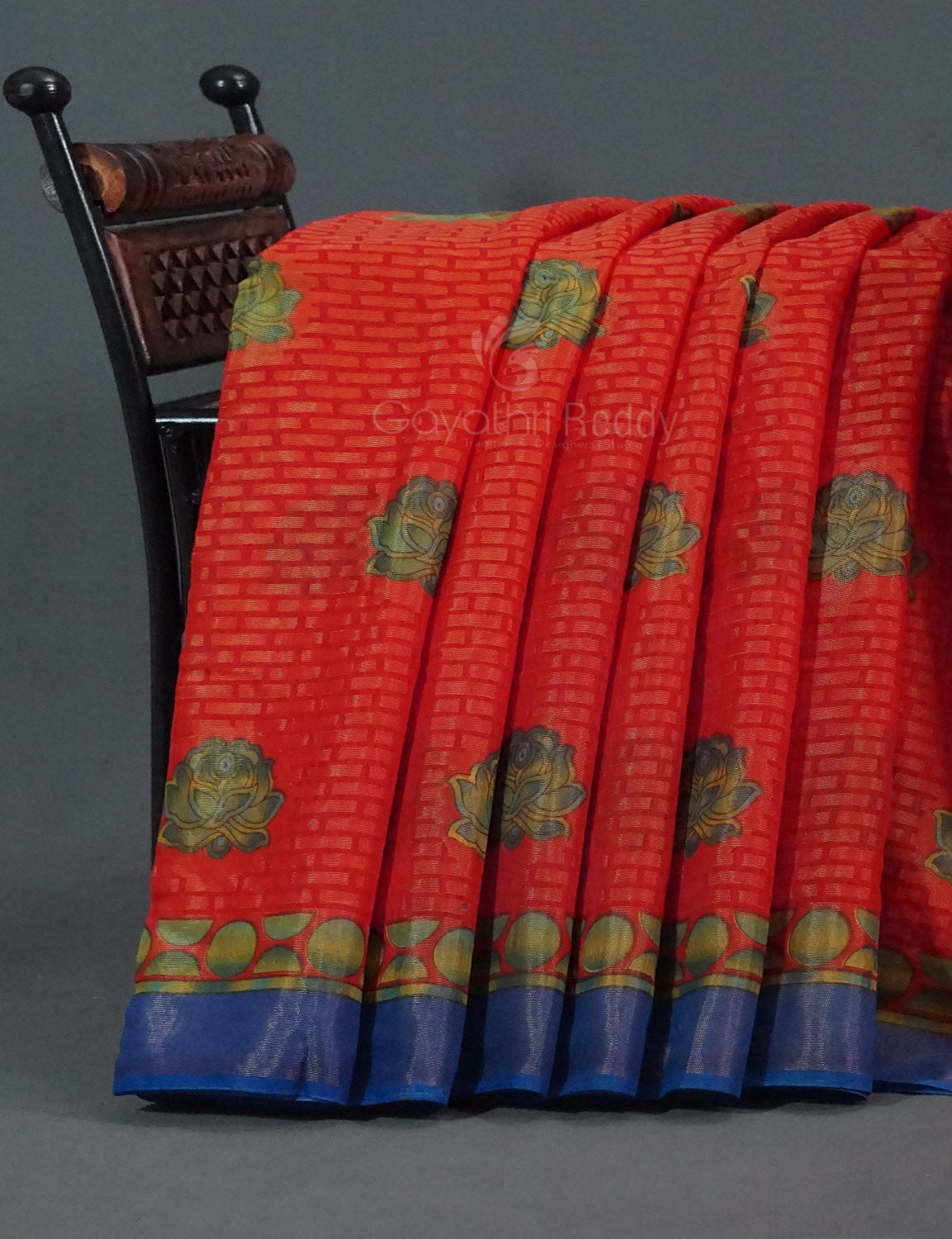 Orange Colour With Ink Blue Blouse Cotton Brasso Saree By Gayathri Reddy Designer Studio