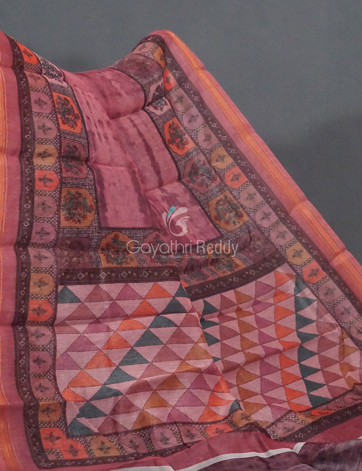 Mauve Pink Colour Geometric Print Semi Chanderi Saree By Gayathri Reddy Designer Studio