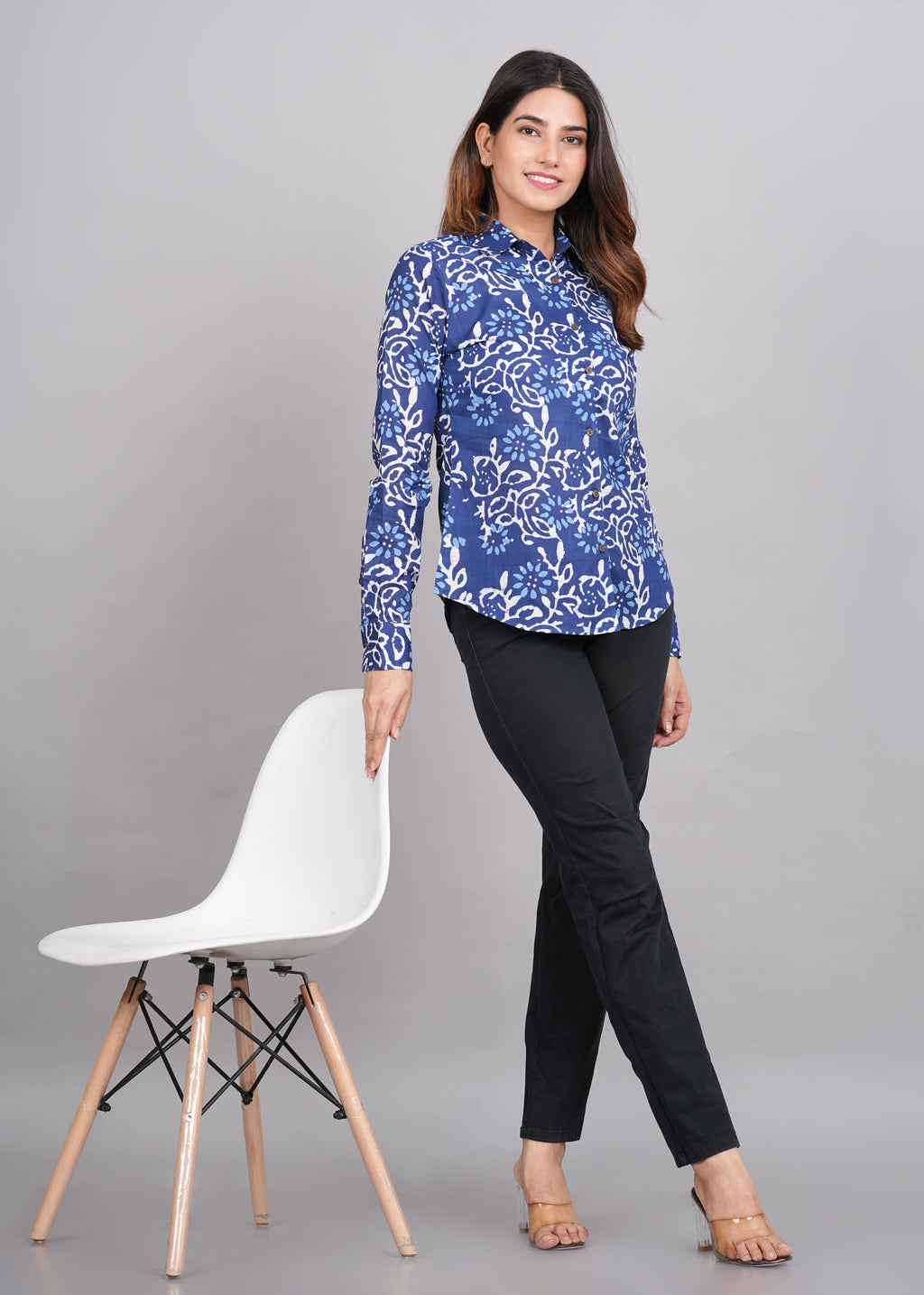 House of RP Women's Blue Cotton Floral Printed Casual Shirt