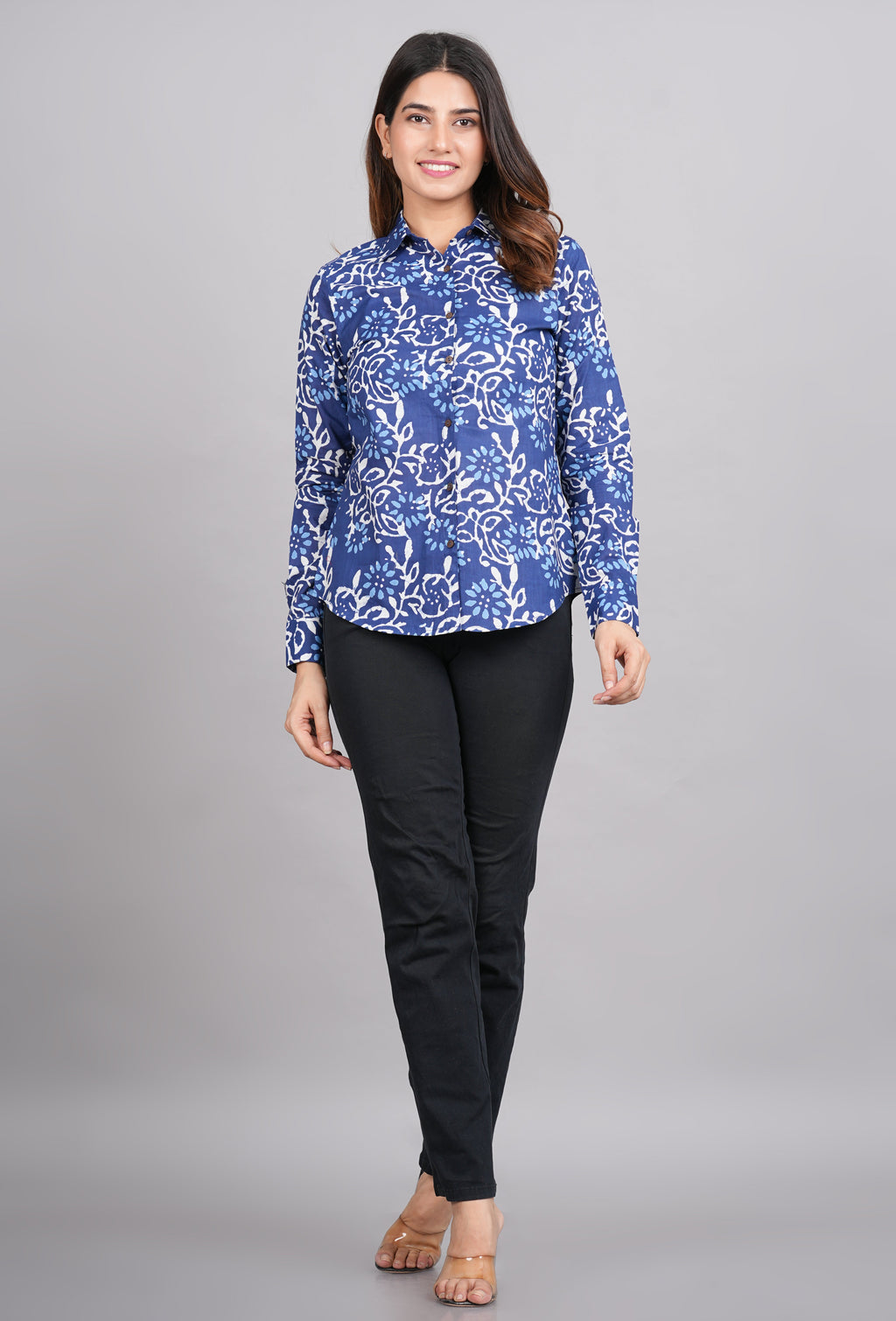 House of RP Women's Blue Cotton Floral Printed Casual Shirt