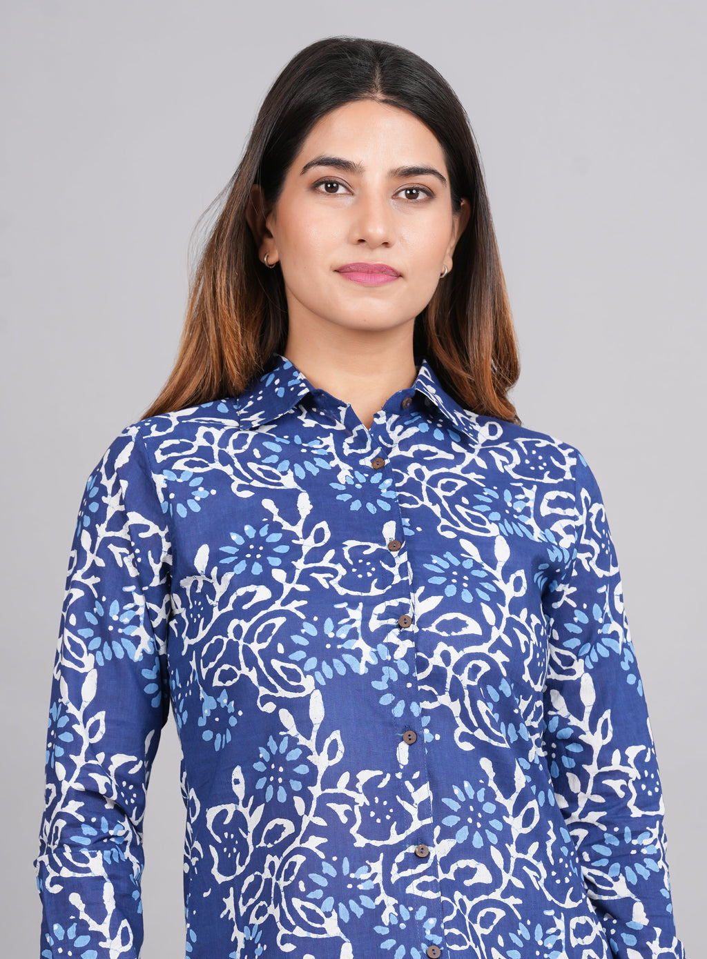 House of RP Women's Blue Cotton Floral Printed Casual Shirt