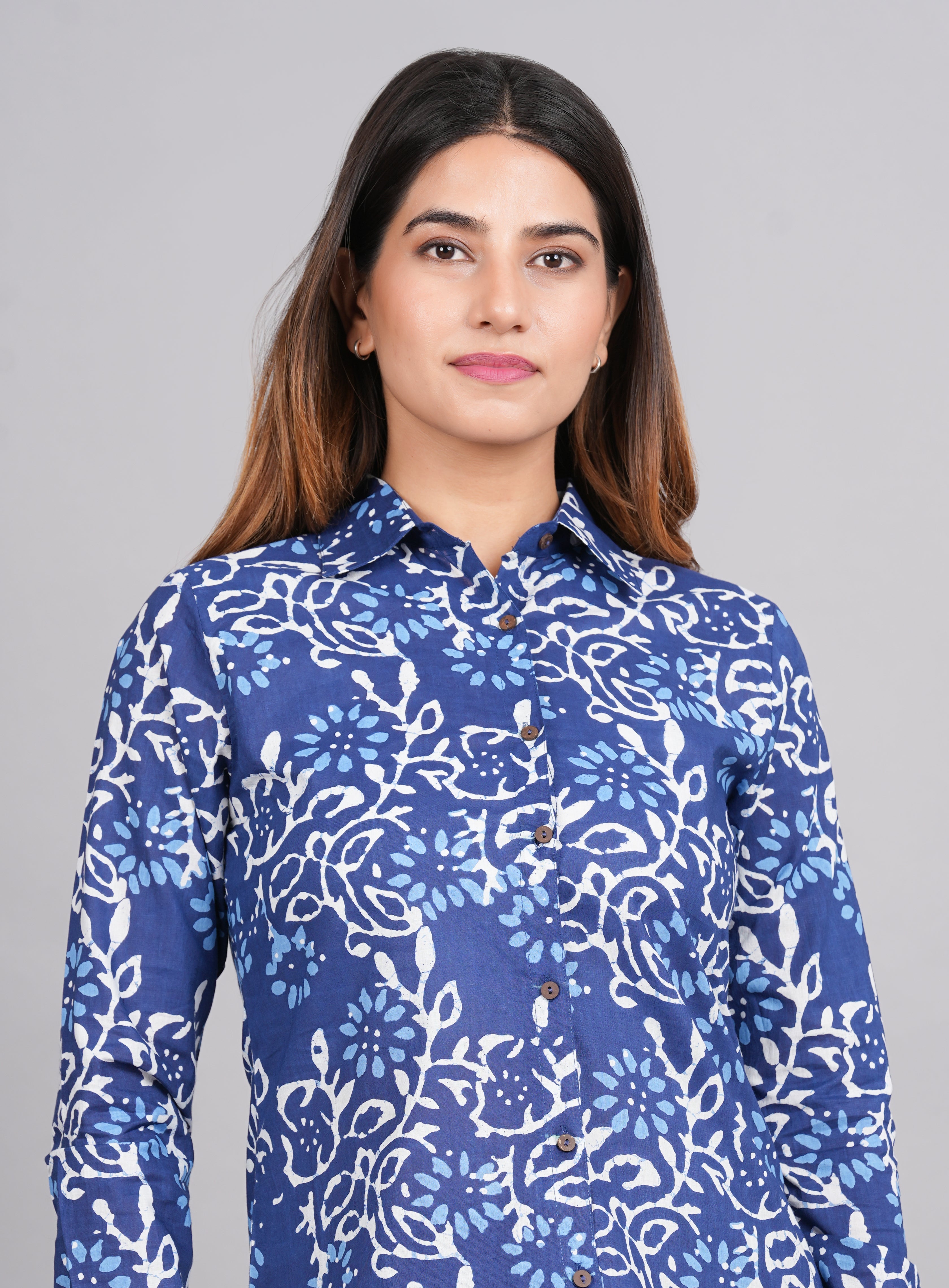 House of RP Women's Blue Cotton Floral Printed Casual Shirt