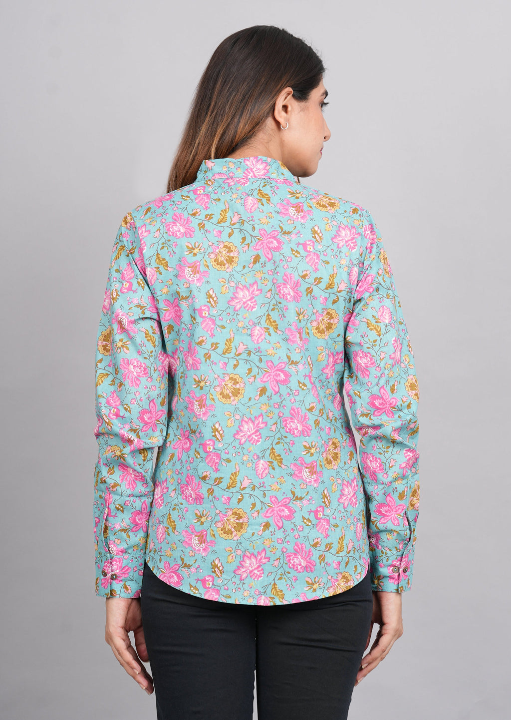 House of RP Women's Green Cotton Floral Printed Casual Shirt