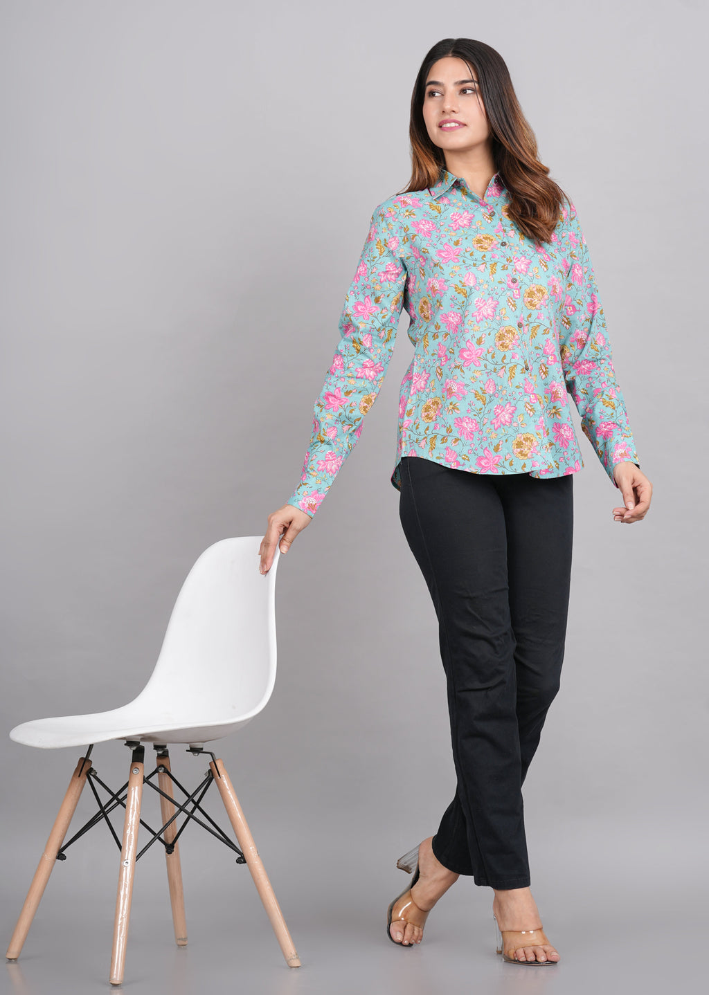 House of RP Women's Green Cotton Floral Printed Casual Shirt