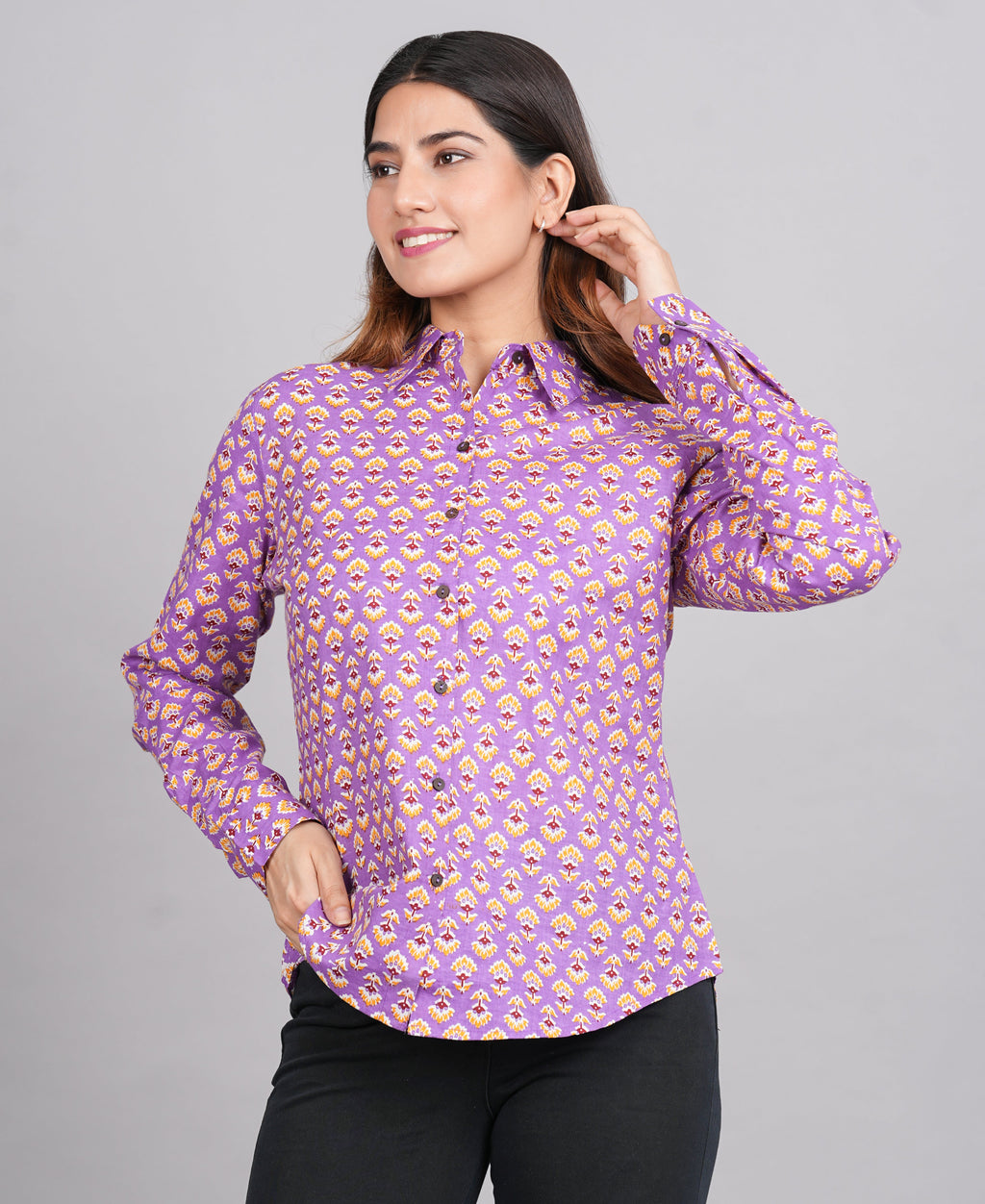 House of RP Women's Pink Cotton Floral Printed Casual Shirt