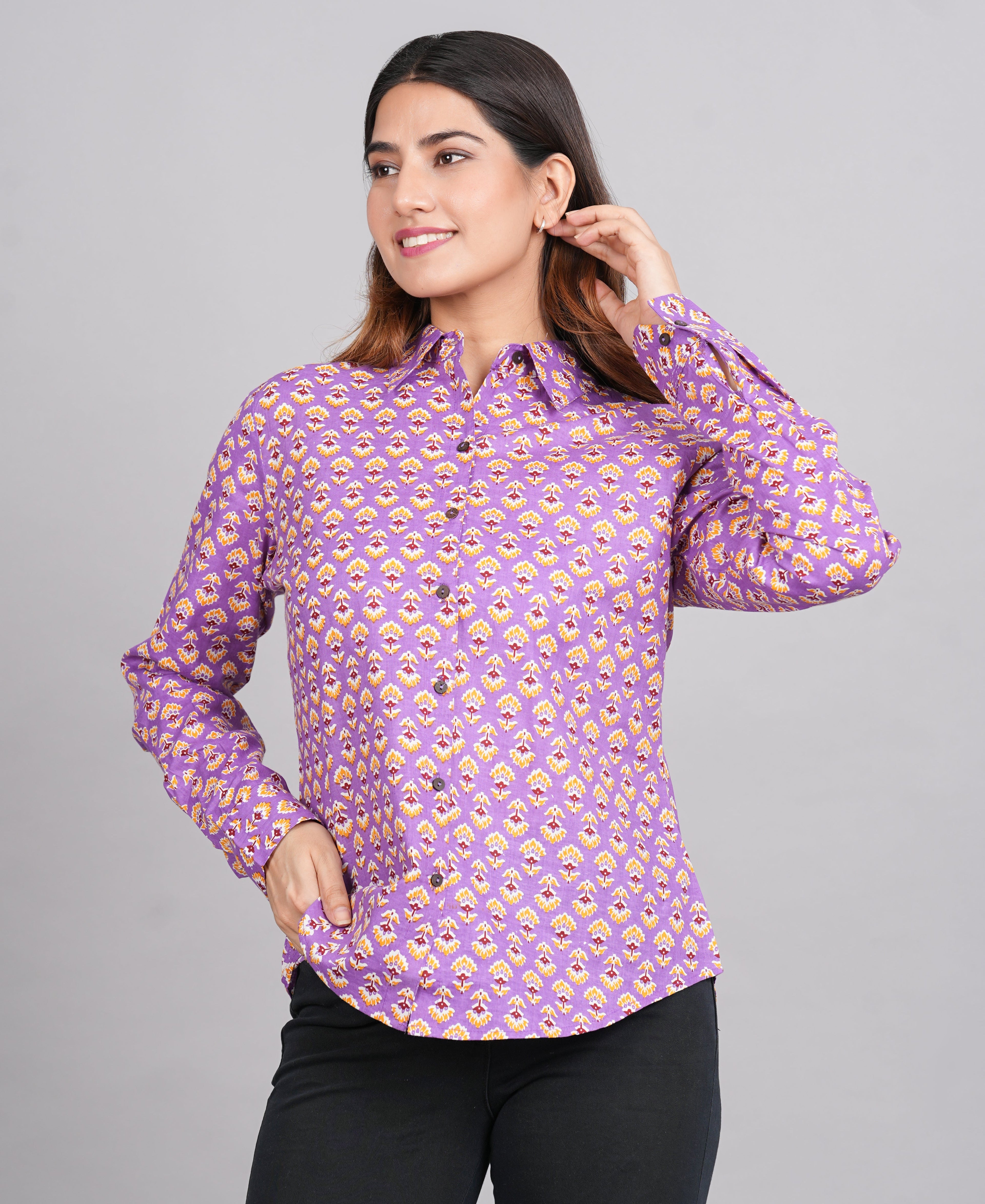 House of RP Women's Pink Cotton Floral Printed Casual Shirt
