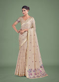 Monjolika Fashion Imaginative Beige & Pink Woven Butti Pattern Cotton Silk Saree