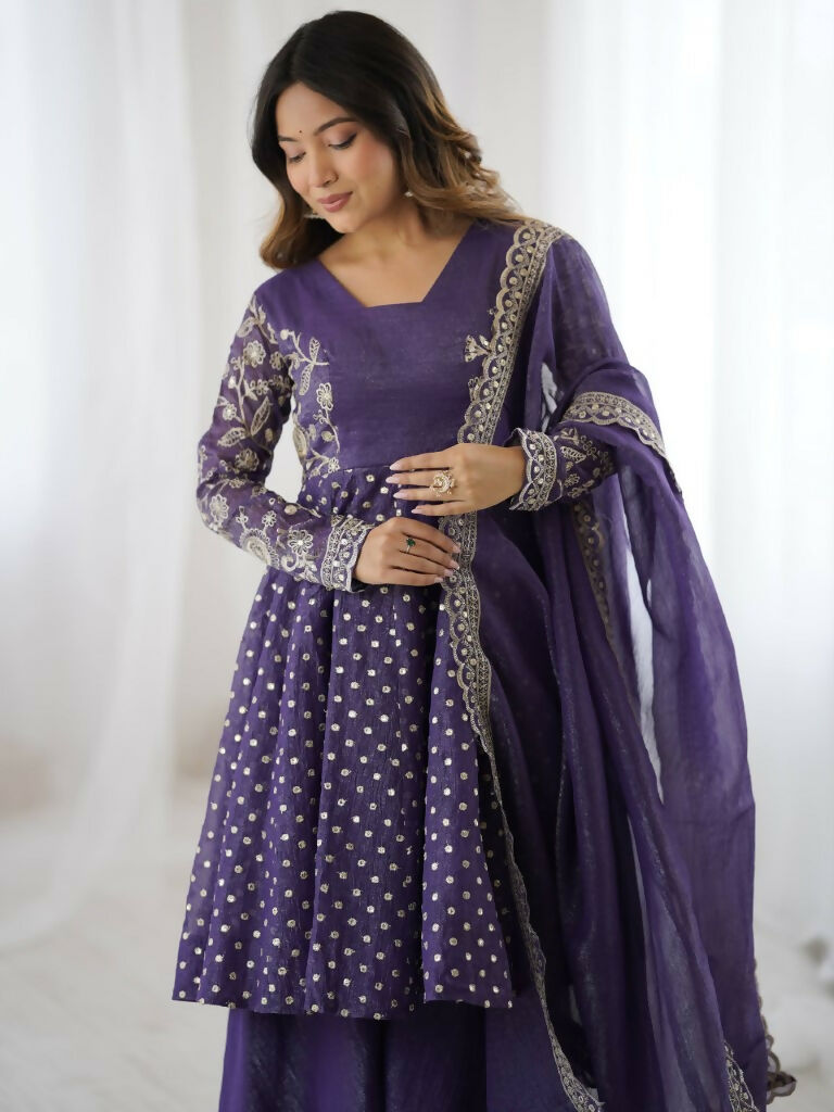 Teeya Creation Lavender Color Embroidery Work Wedding Wear Salwar Suit
