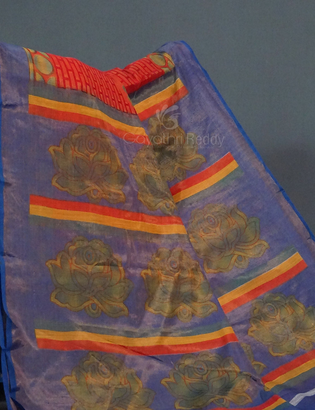 Orange Colour With Ink Blue Blouse Cotton Brasso Saree By Gayathri Reddy Designer Studio