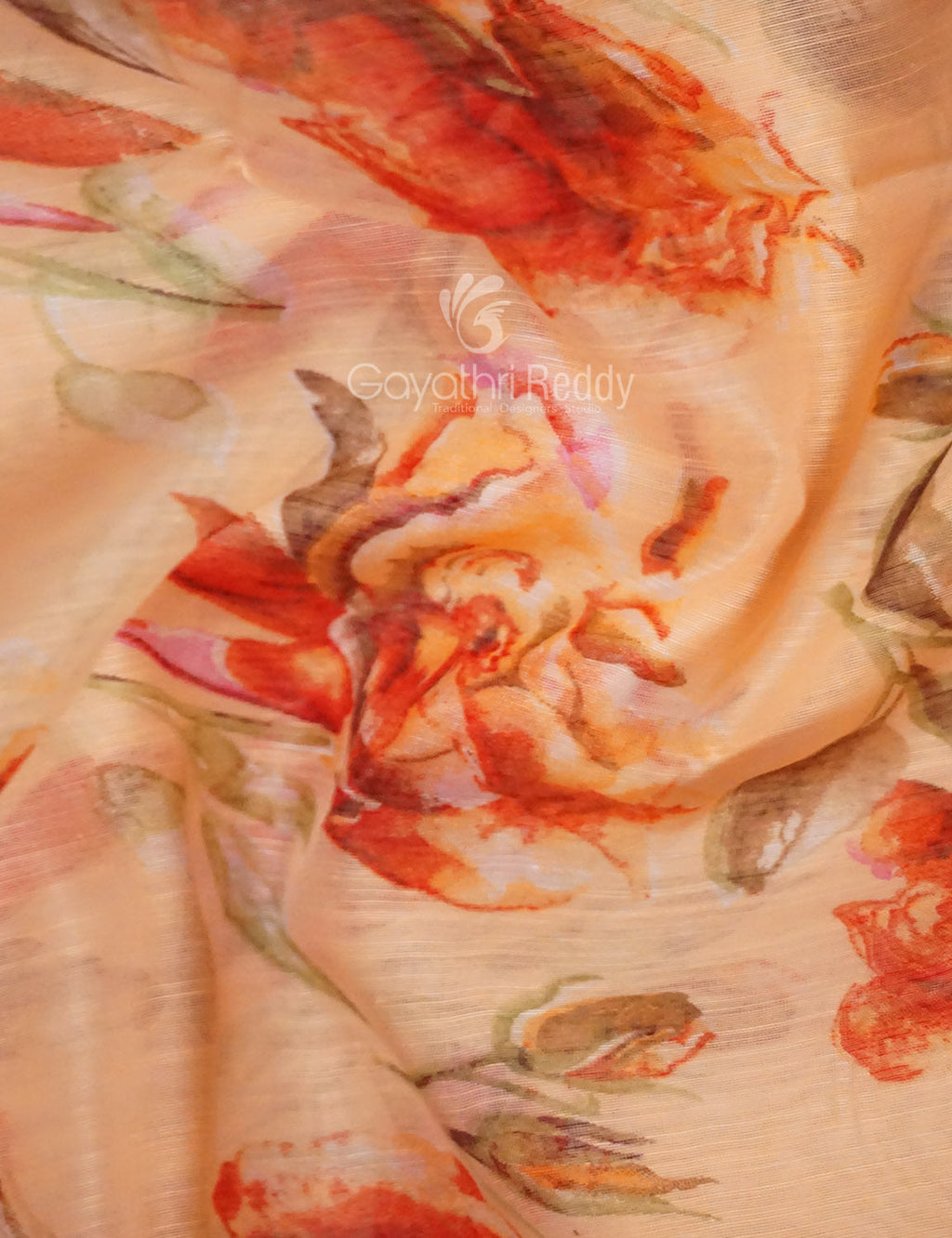 Shades of Orange Colour Printed Semi Chanderi Saree By Gayathri Reddy Designer Studio