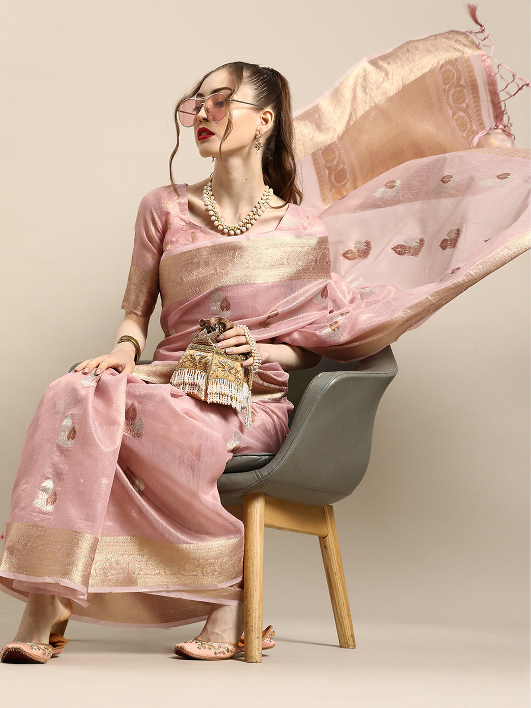 Saree Mall Ethnic Motifs Silk Blend with Woven Design Border Saree