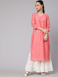 Aks Ethnic Motifs Printed Round Neck Chanderi Silk Straight Kurta