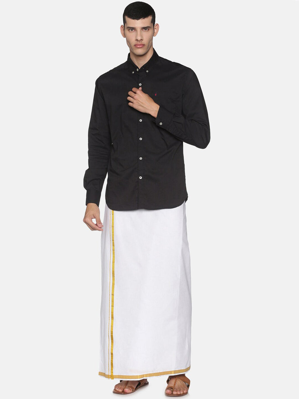 Sethukrishna White Solid Readymade Cotton Dhoti For Men