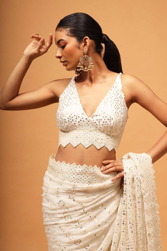 Teeya Creation White Color Georgette Embroidery Work Saree