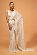 Teeya Creation White Color Georgette Embroidery Work Saree