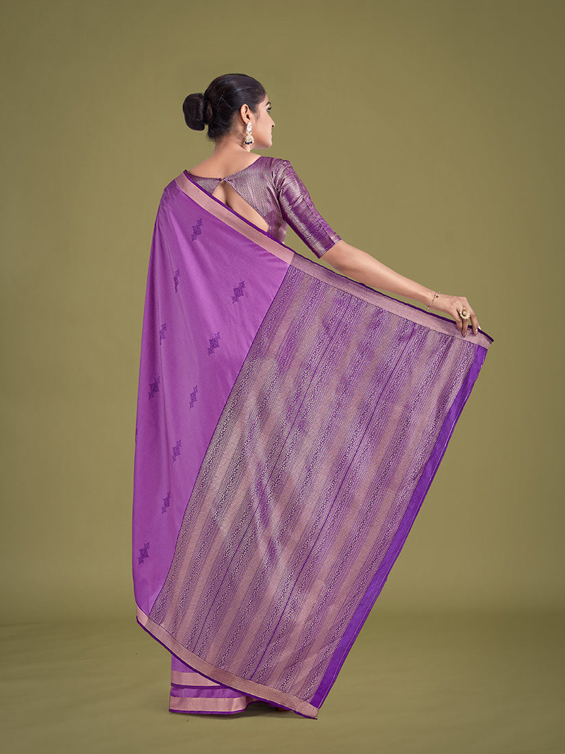 Monjolika Fashion Charming Lavender Color Silk Golden Zari Woven Ceremony Saree