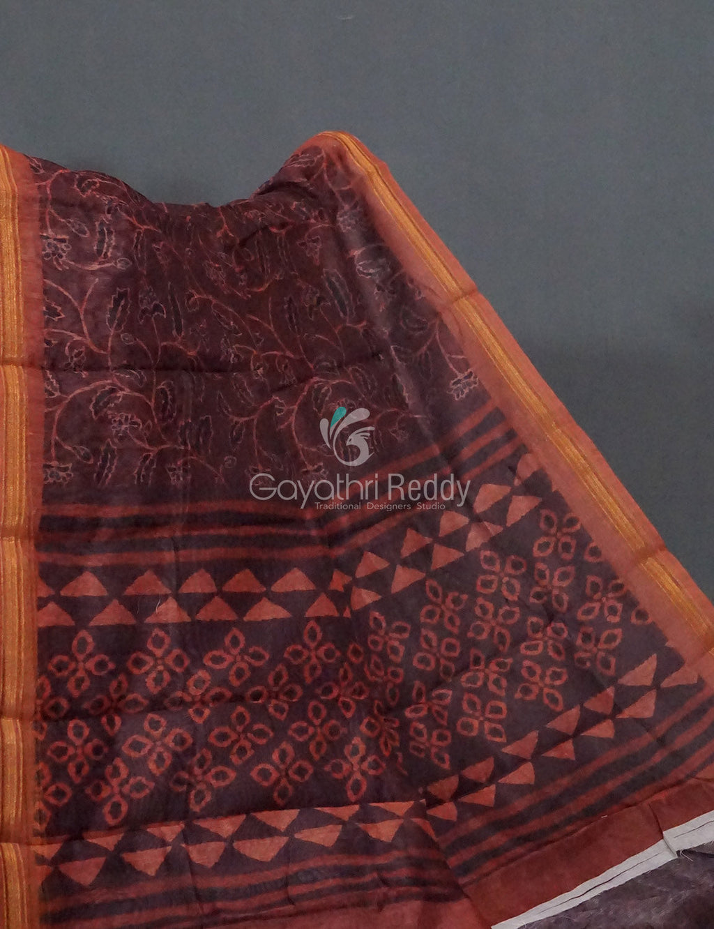 Light Coffee Brown Coloured Discharge Print Semi Chanderi Saree By Gayathri Reddy Designer Studio