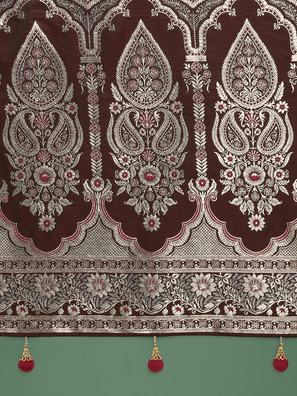 Monjolika Fashion Maroon Banarasi Satin Silk Saree with Intricate Zari Work with Rich Weaving Pattern