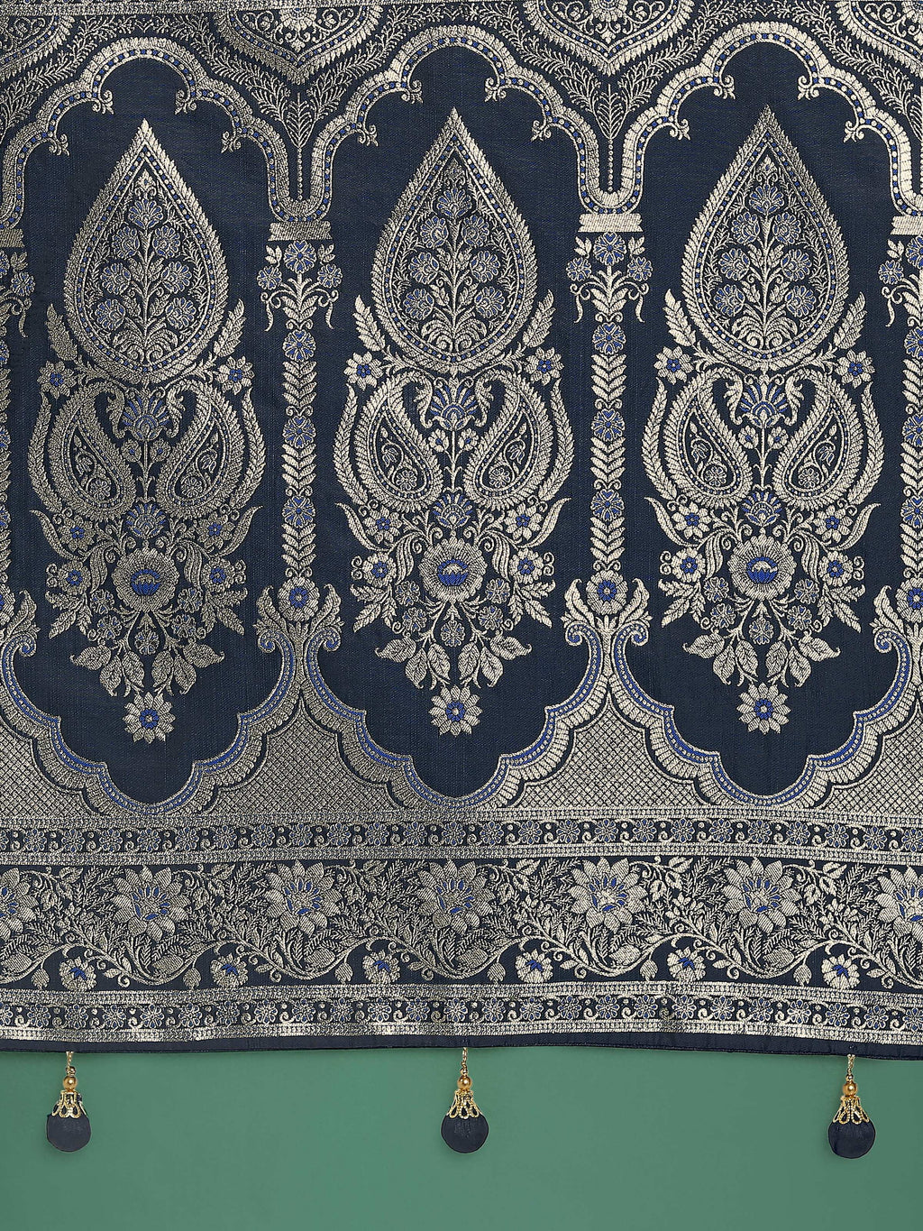 Monjolika Fashion Blue Banarasi Satin Silk Saree with Intricate Zari Work with Rich Weaving Pattern