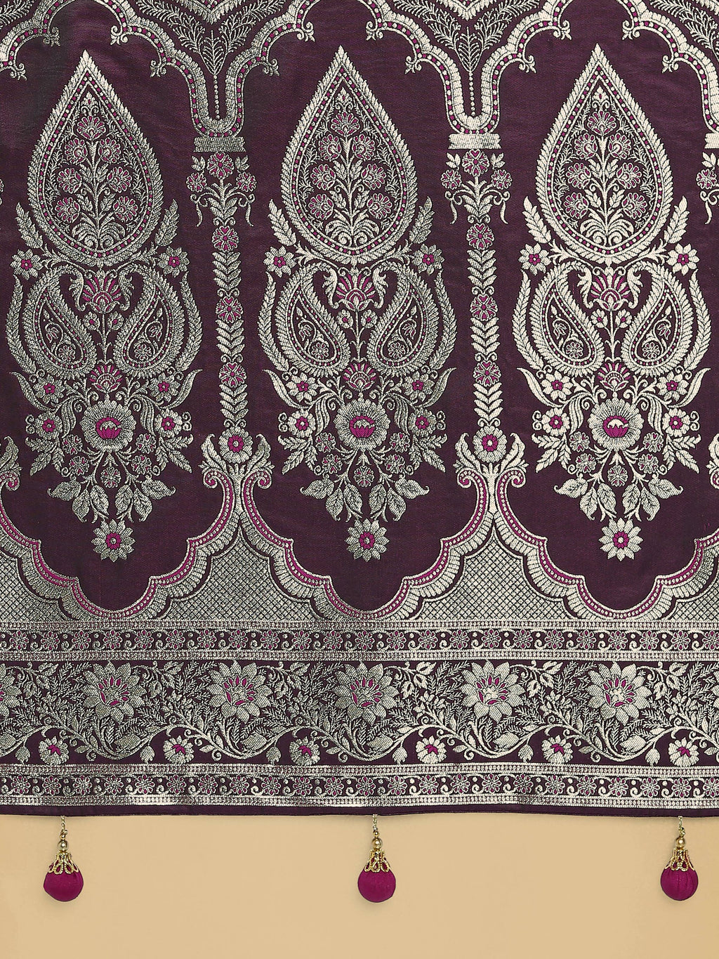 Monjolika Fashion Wine Banarasi Satin Silk Saree with Intricate Zari Work with Rich Weaving Pattern