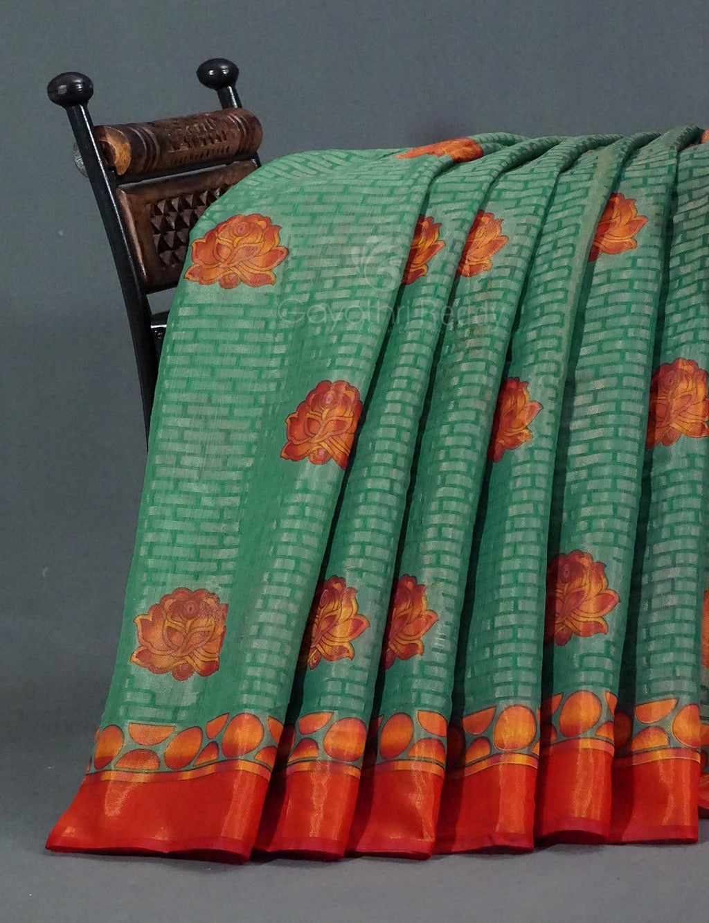 Sea Green Colour With Orange Blouse Cotton Brasso Saree By Gayathri Reddy Designer Studio
